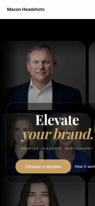 Mobile screenshot of the Macon Headshots storefront hero section